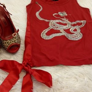 Tank top with satin bow on the waist